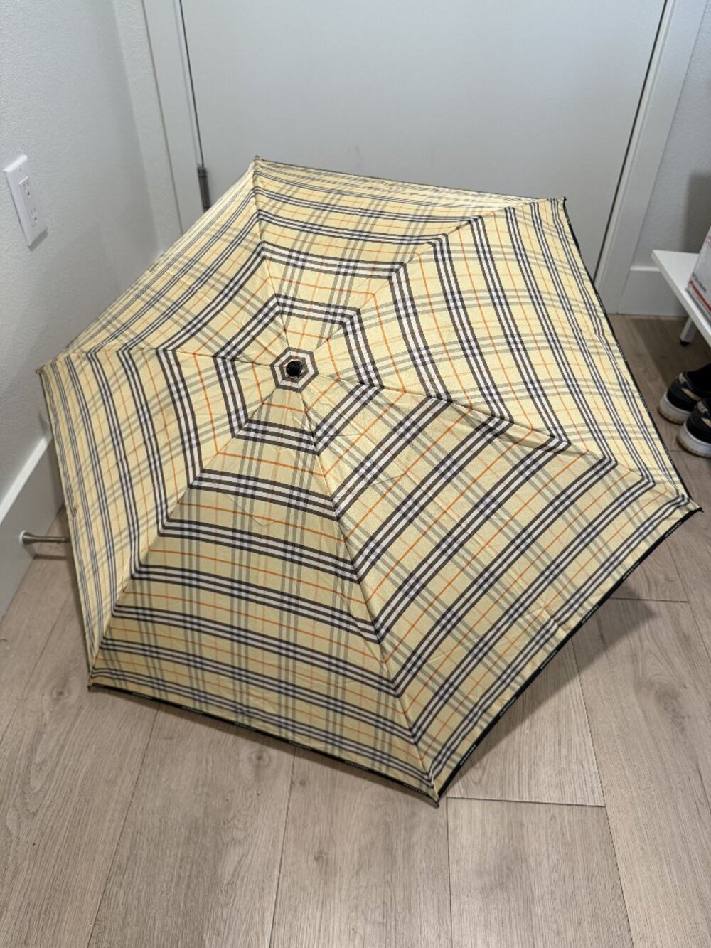 Burberry Beige Check Folding Umbrella with Matching Sleeve